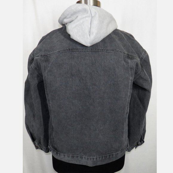 Men's Detachable Hood Layered Look Gray Denim Jean Jacket Size Medium - Picture 12 of 12